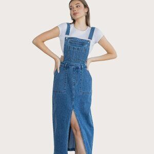 Vibrant M.I.U. Denim Dungaree Bib Overall Midi Skirt Dress Size M NWT